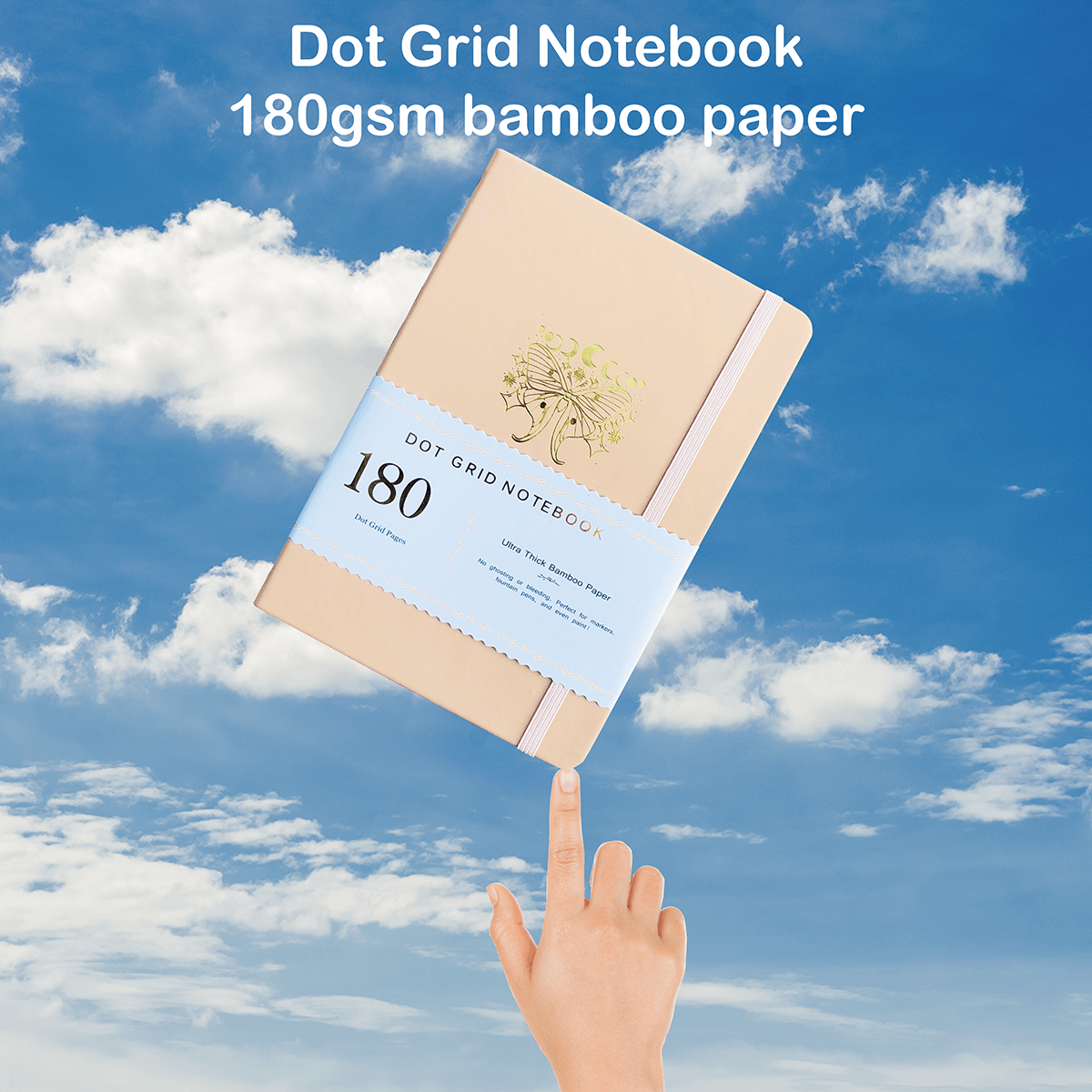 180gsm Bamboo Paper A5 Dotted Notebook Bullet Journal Butterfly Cream PU - bukenotebook