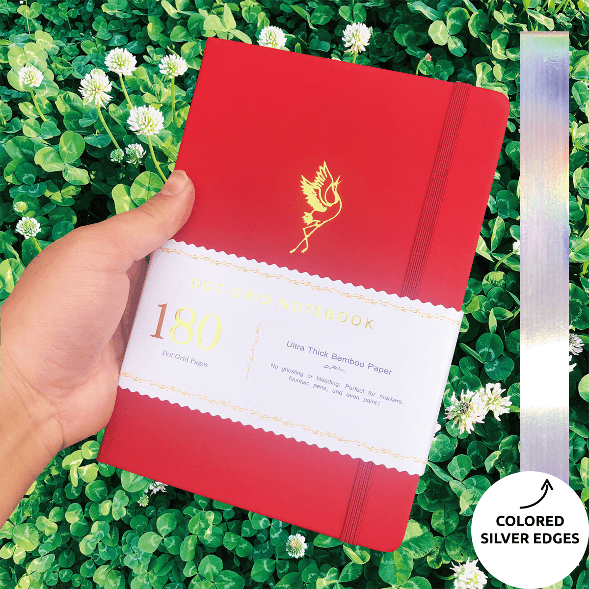 180gsm Bamboo Paper A5 Crane Dot Grid Notebook PU Leather Hardcover - bukenotebook