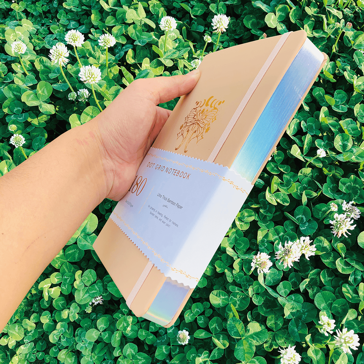 180gsm Bamboo Paper A5 Dotted Notebook Bullet Journal Butterfly Cream PU - bukenotebook
