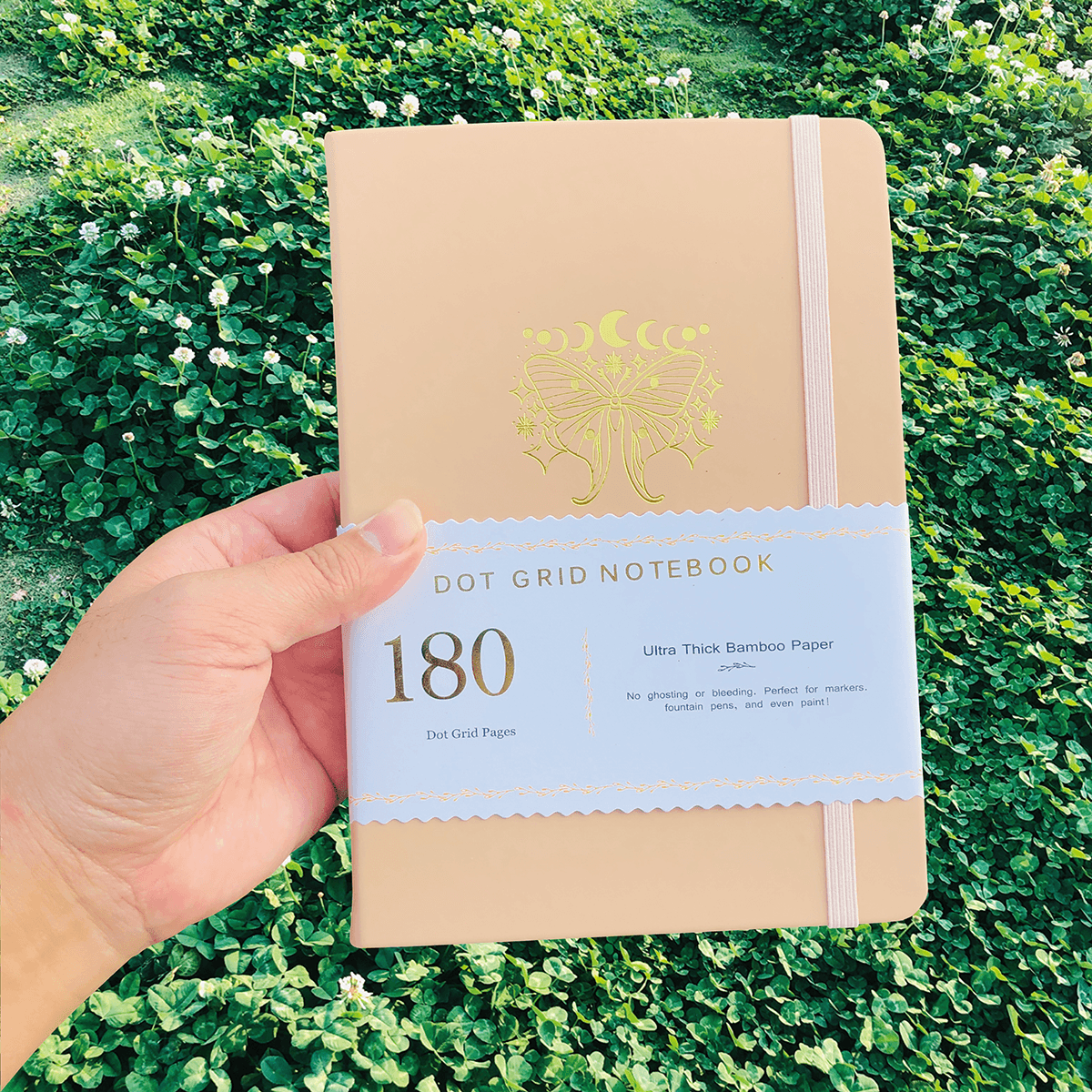 180gsm Bamboo Paper A5 Dotted Notebook Bullet Journal Butterfly Cream PU - bukenotebook