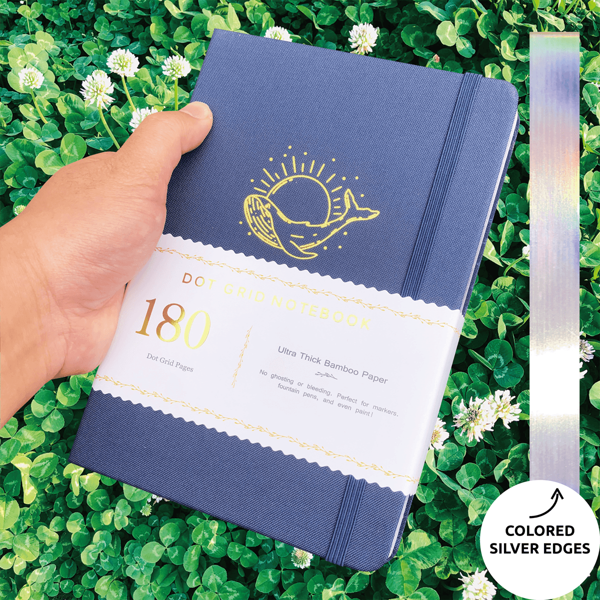 180gsm Bamboo Paper A5 Bohemian Whale Sun Bullet Dotted Notebook Bullet Journal - bukenotebook