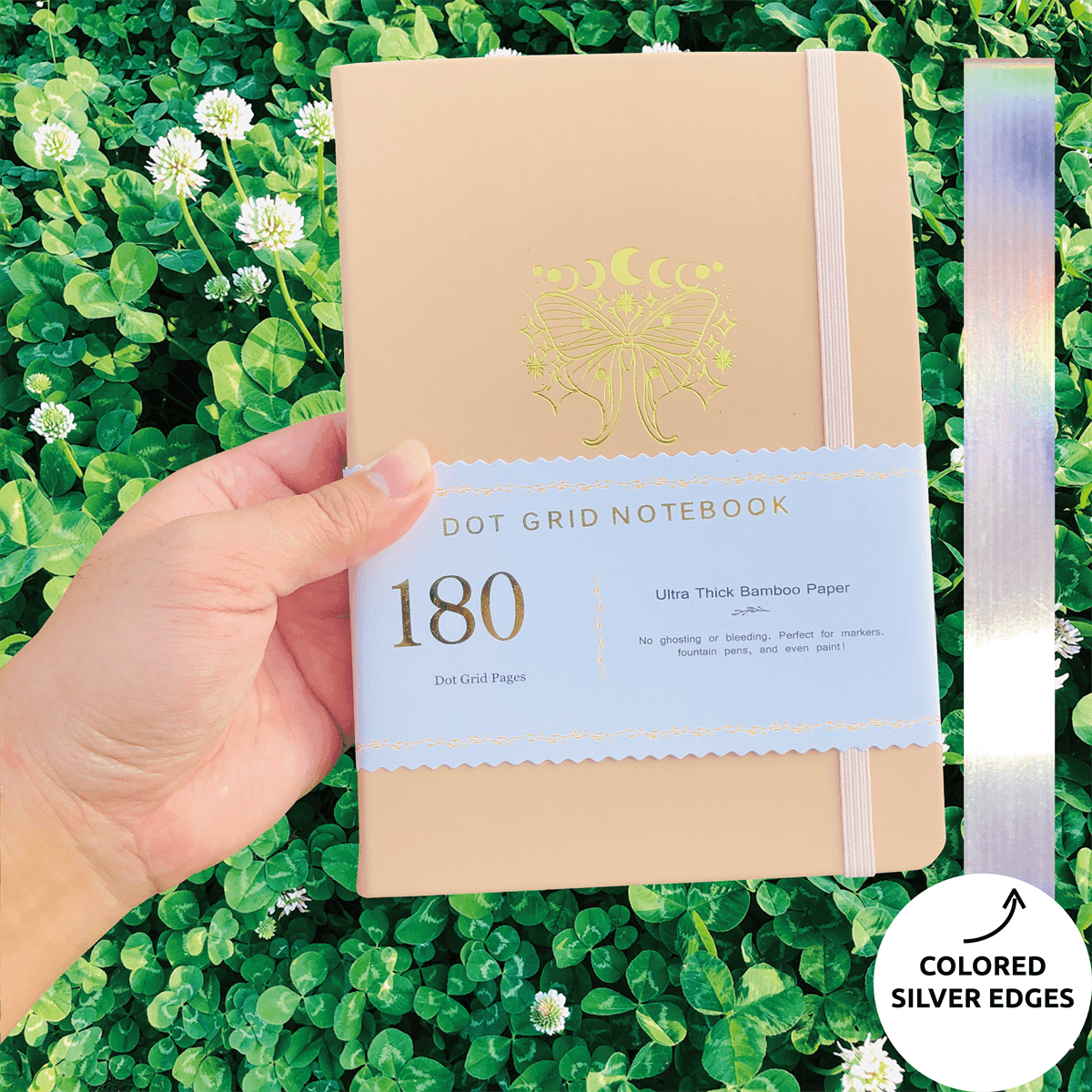 180gsm Bamboo Paper A5 Dotted Notebook Bullet Journal Butterfly Cream PU - bukenotebook