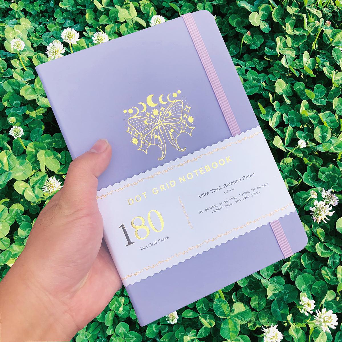 180gsm Bamboo Paper A5 Dotted Notebook Bullet Journal Butterfly Light Purple - bukenotebook