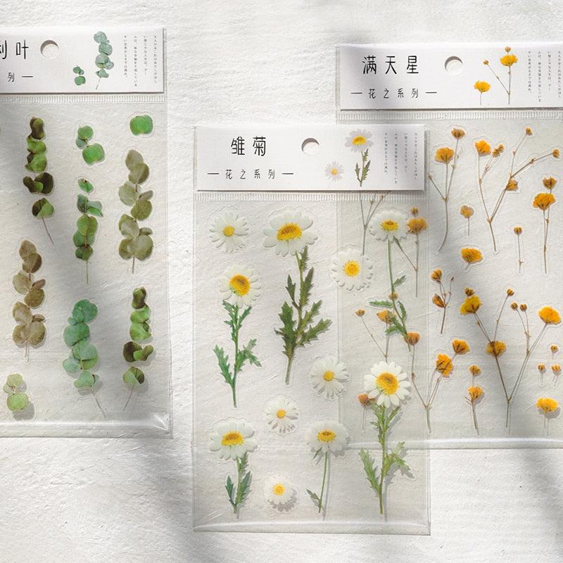 BUKE PET Stickers Flowers Leaves Plants for Scrapbooking Bullet Journa