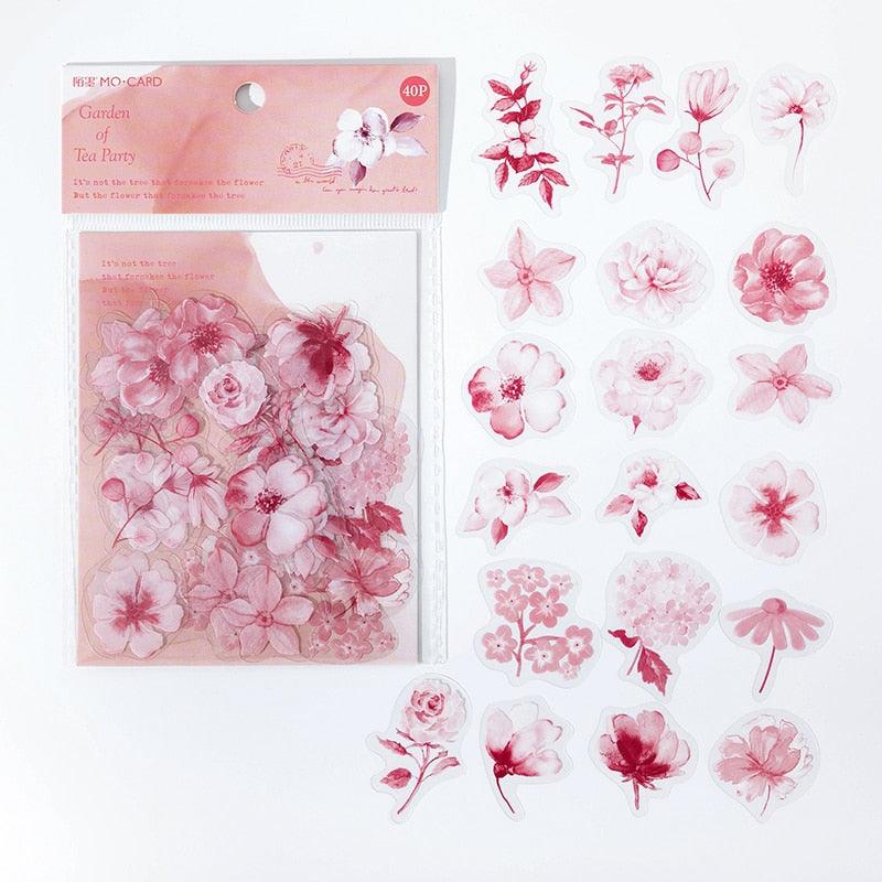 6 Styles 40Pcs/Bag Aesthetic Flower Stickers Pack Fresh Plant Hand