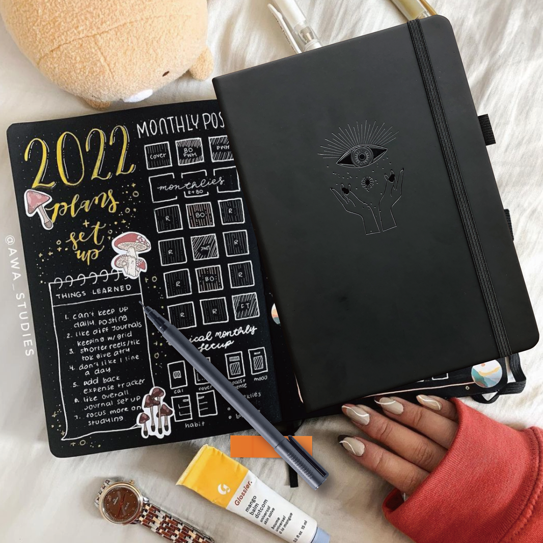 BUKE Bullet Dotted Journal - Black Page Dot Grid Notebook for self-expression, creativity, and productivity.