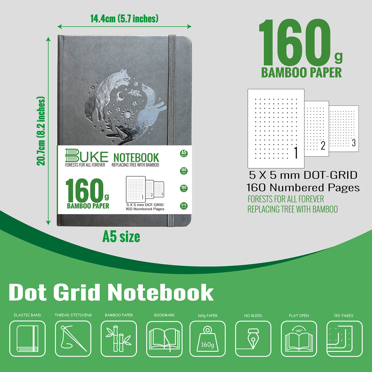 Classic A5 Dot Grid Journal, 160gsm Ultra Paper, 160 Numbered Pages, Faux Leather Cover, Perfect Birthday or Holiday Gift
