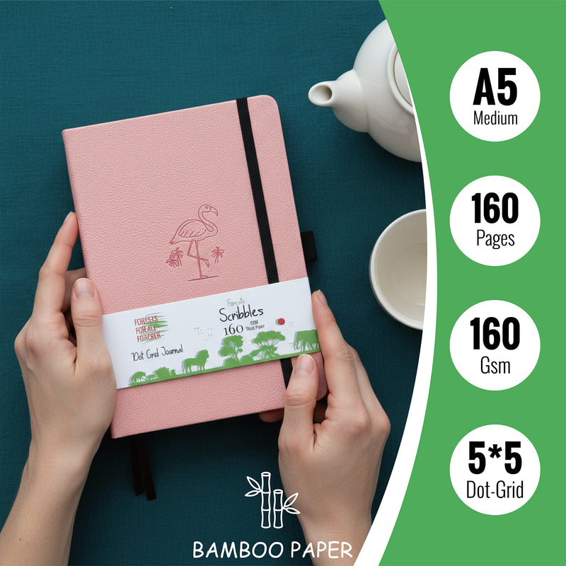 A5 Dot Grid Notebook Pink PU Journal with Flamingo Cover-zoom-