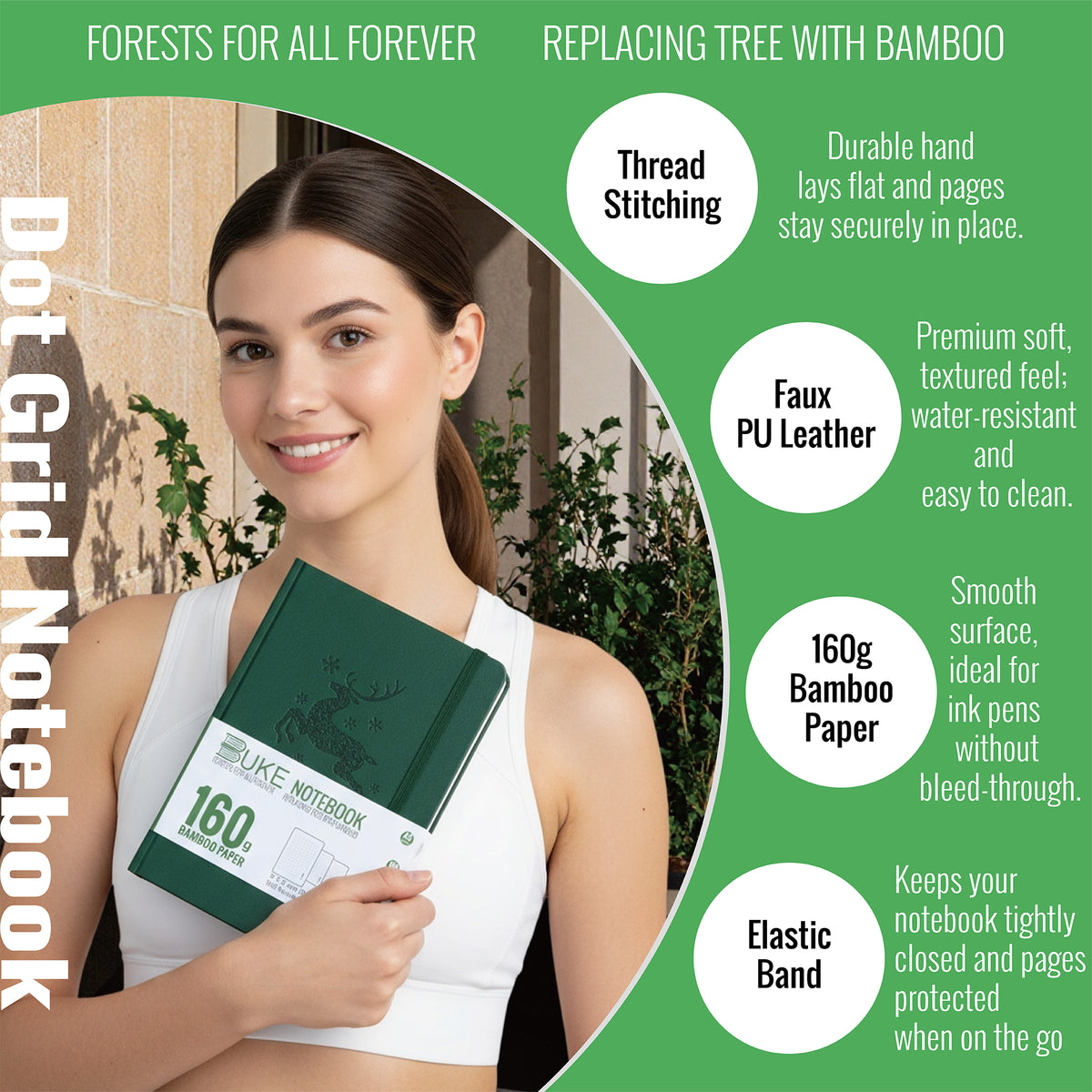 Luxury Dotted Journal A5 160gsm Thick Paper, 160 Numbered Pages, Faux Leather Hard Cover, Perfect Gift for Writers