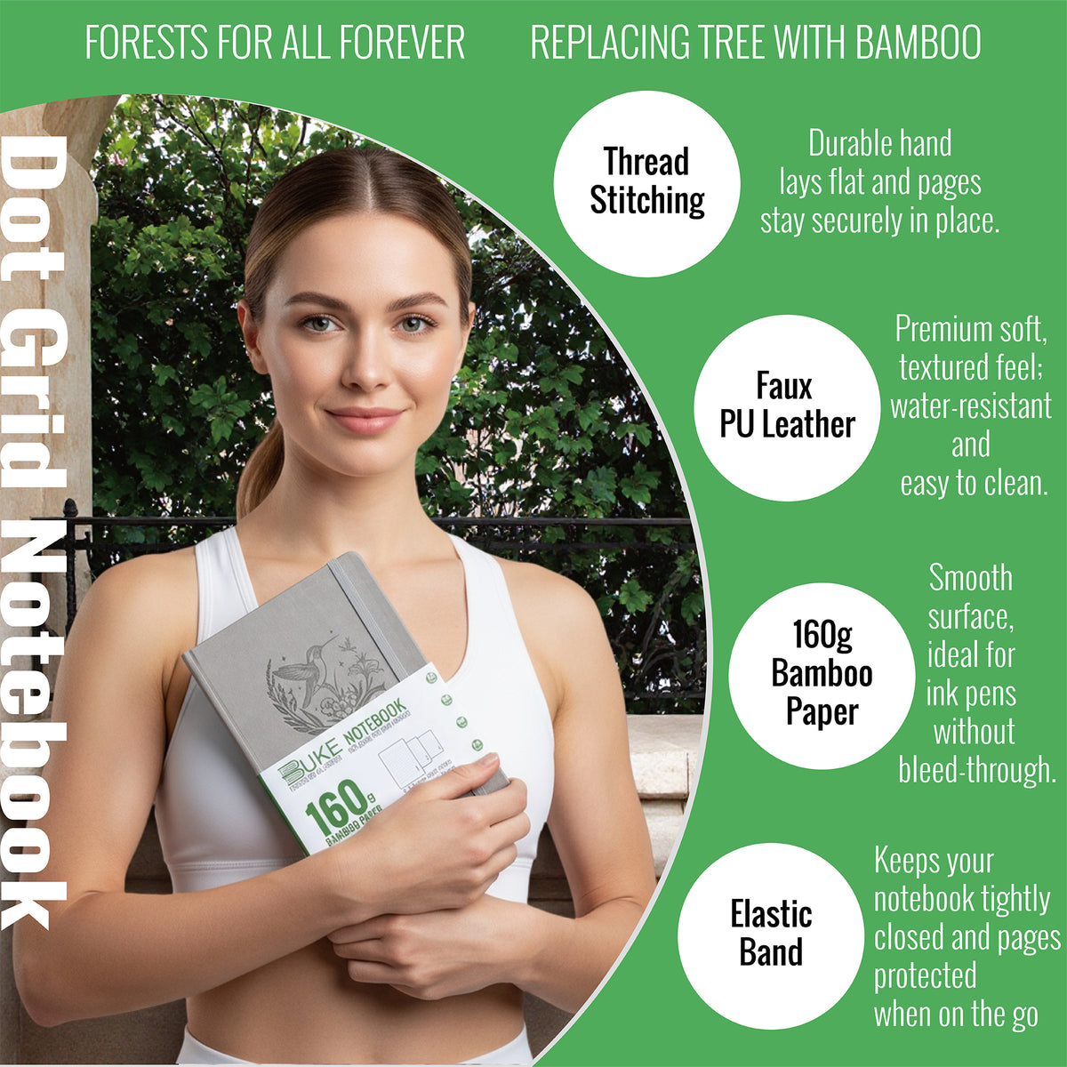 Elegant Dotted Notebook with 160gsm Paper, Hardcover Bujo Journal A5, Lays Flat 180°, Great Gift for Women & Planners