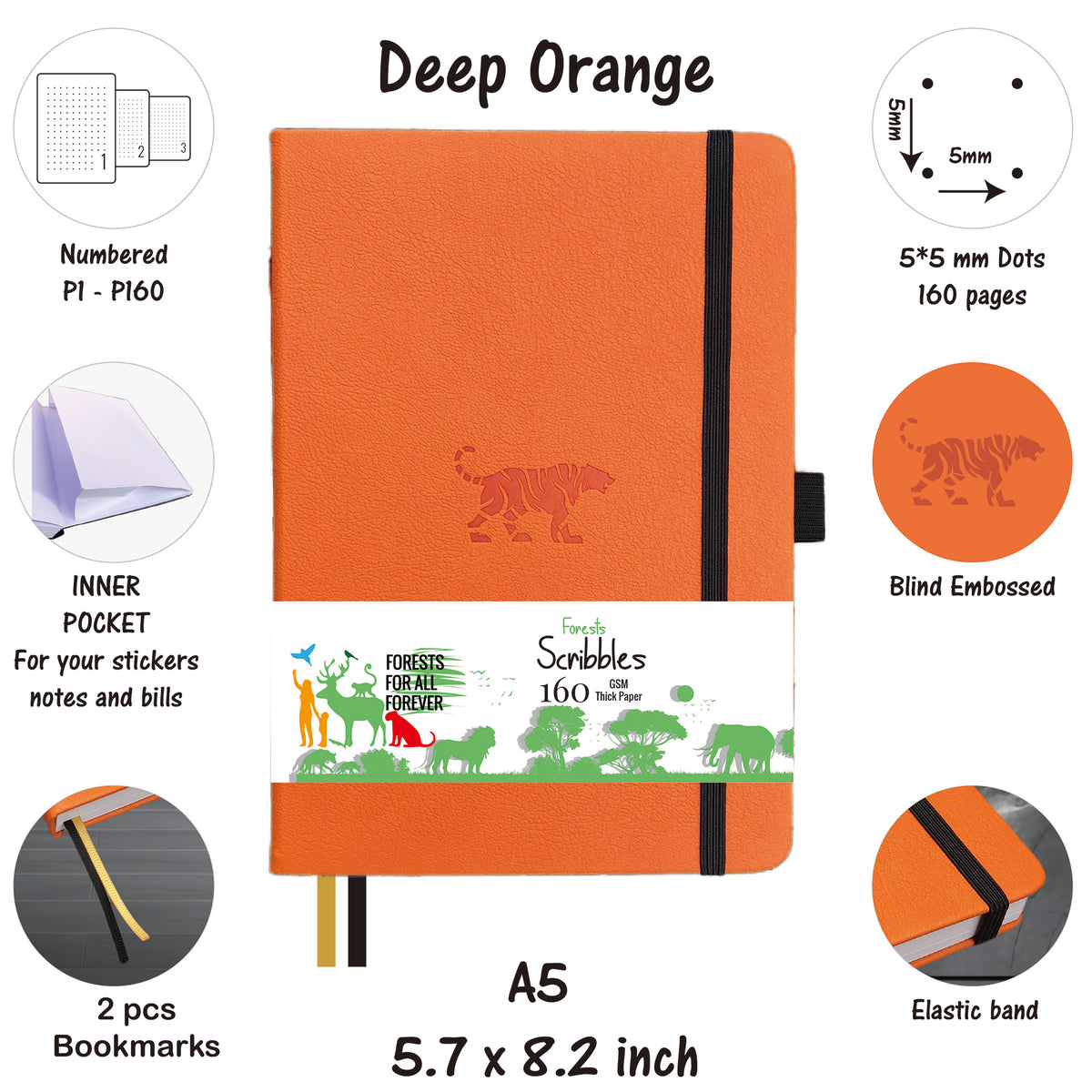 Journal à pois en papier de bambou 160 g/m², taille MOLESKINE de voyage