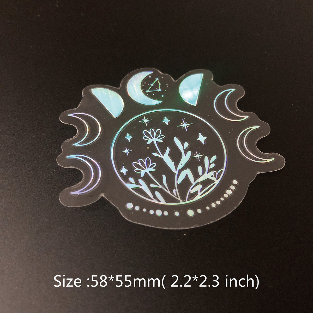 100 pcs Laser Silver Stickers Waterproof Transparent PET Adhesive Sticker Label, The Bohemian Style: Moon, SUN, Diamond, Feather