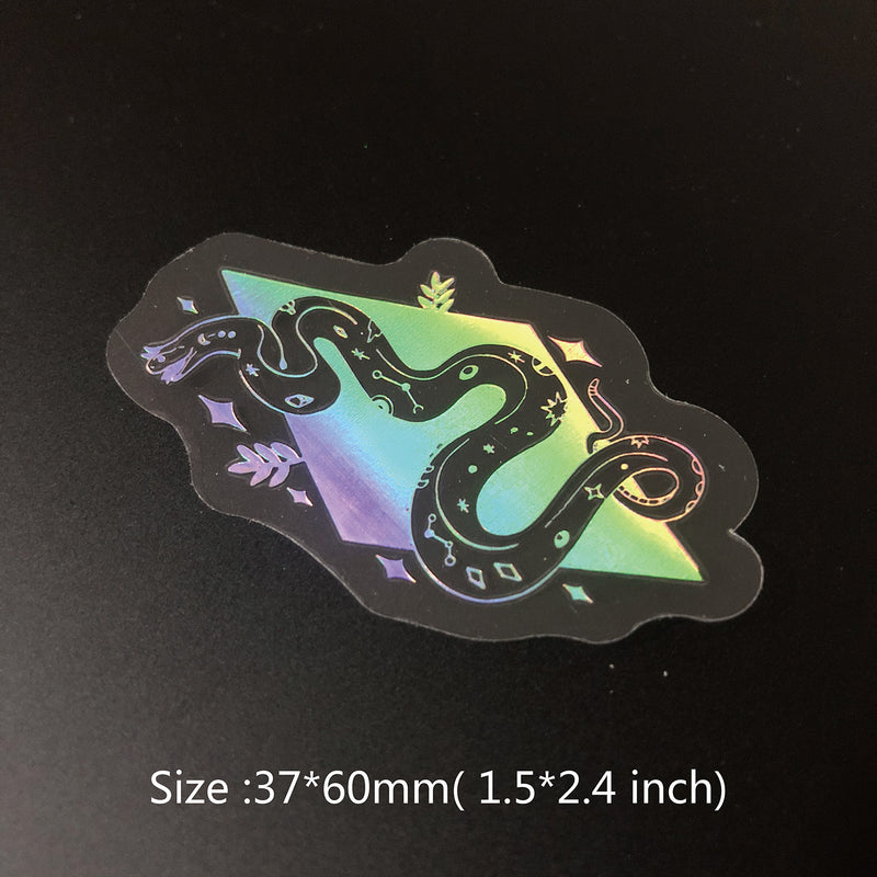 100 pcs Laser Silver Stickers Waterproof Transparent PET Adhesive Sticker Label, The Bohemian Style: Moon, SUN, Diamond, Feather-zoom-