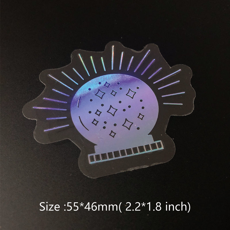 100 pcs Laser Silver Stickers Waterproof Transparent PET Adhesive Sticker Label, The Bohemian Style: Moon, SUN, Diamond, Feather-zoom-