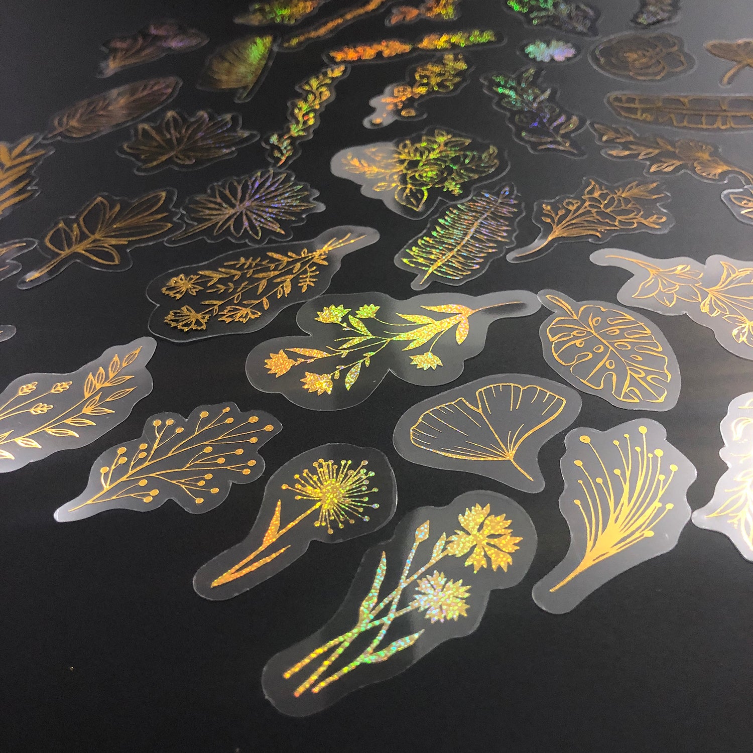 80 Pcs Glitter Gold Stickers Plant Flower,Waterproof Transparent Decorative Decals, PET Adhesive Sticker Label-zoom-13