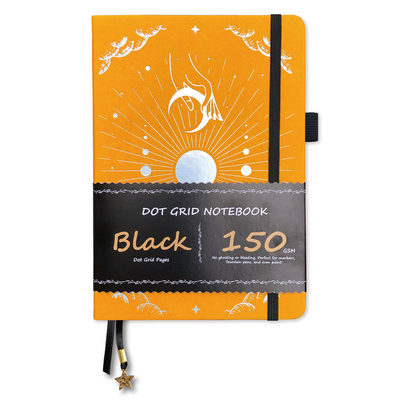 150g Black Paper Bullet Dotted Journal-Moons-Orange Color PU Leather A5 Size Hardcover-zoom-