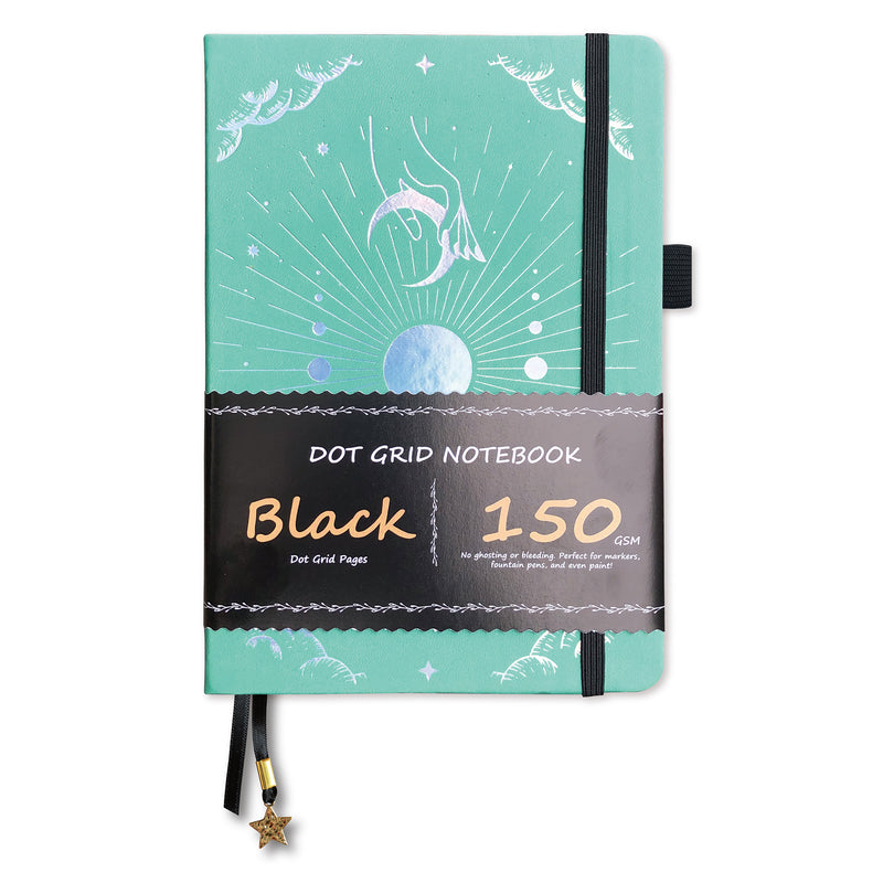 Journal à pois en papier noir de 150g, carnet de notes à grille de points de 160 Pages 5x5mm, couverture rigide en cuir PU végétalien de taille A5 avec interdiction élastique-zoom-