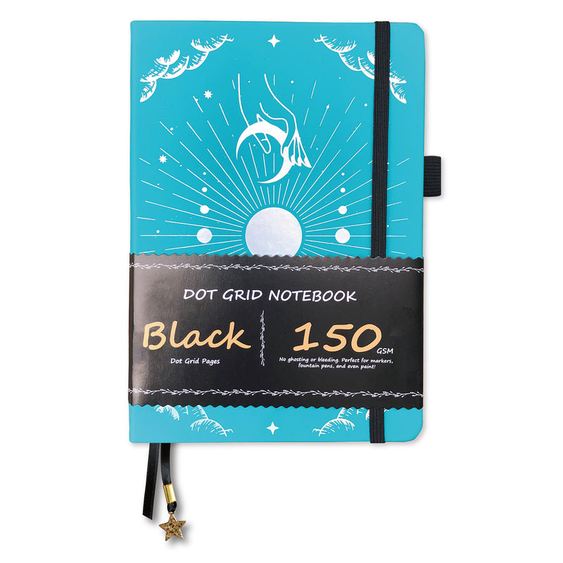 150g Black Paper Bullet Dotted Journal-Moons-Blue Color PU Leather A5 Size Hardcover-zoom-