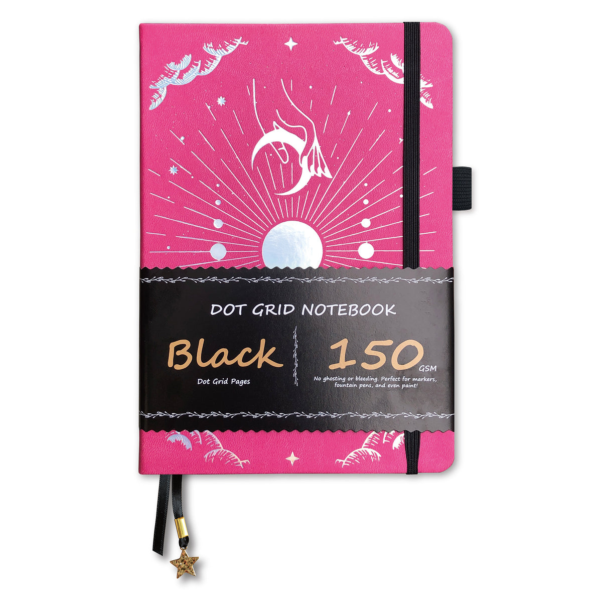 Journal à pois en papier noir de 150g, carnet de notes à grille de points de 160 Pages 5x5mm, couverture rigide en cuir PU végétalien de taille A5 avec interdiction élastique