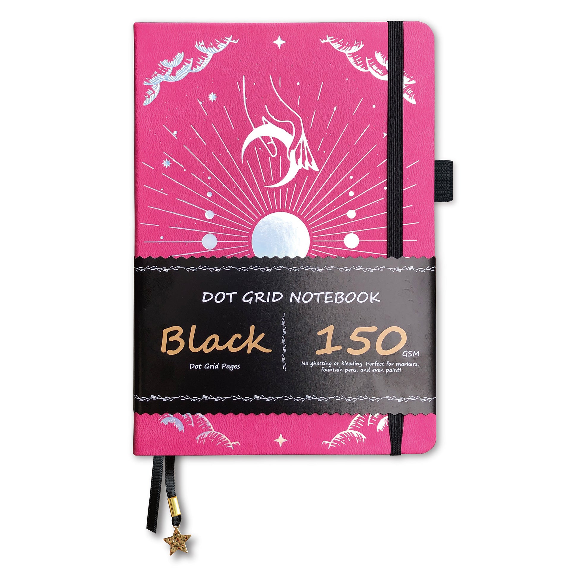 150g Black Paper Bullet Dotted Journal-Moons-Rose Red Color PU Leather A5 Size Hardcover-10
