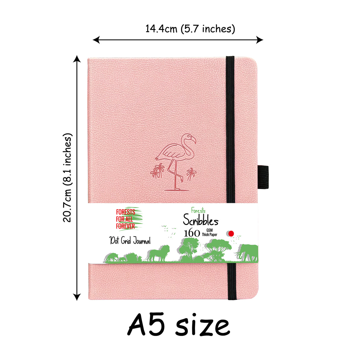 Flamingo PINK- Numbered 160 Pages, 5x5mm DOT GRID Dotted Journal Notebook