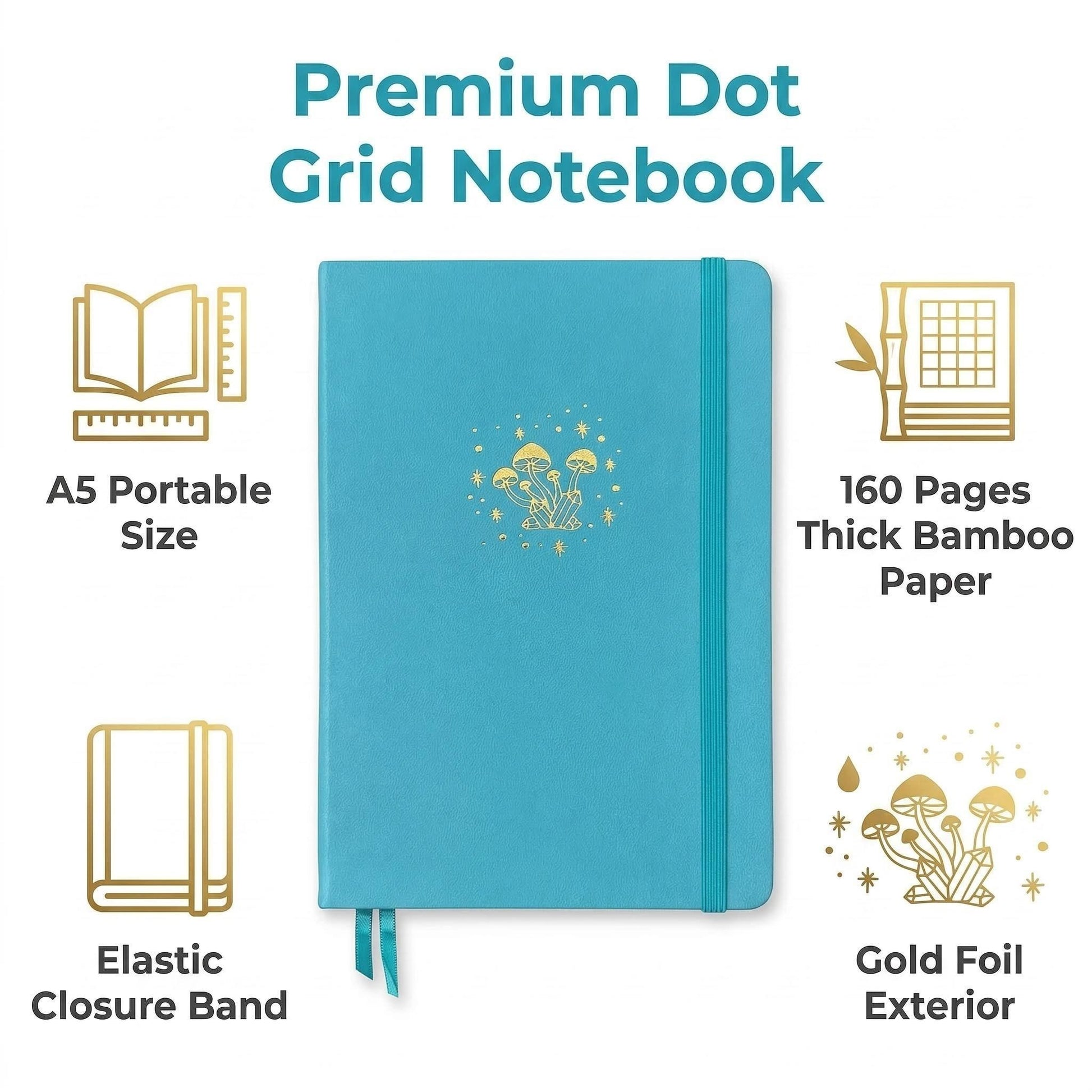 BUKE A5 Mushroom Dot Grid Notebook 160gsm White Paper Hardcover Journal-3