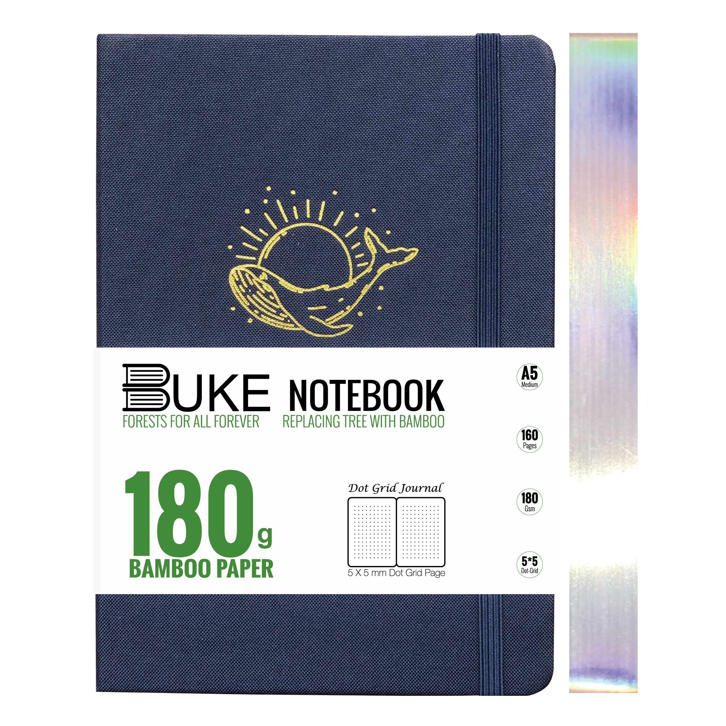 BUKE Whale Fabric Hardcover A5 Dot Grid Notebook 180gsm Silver Edge-zoom-5