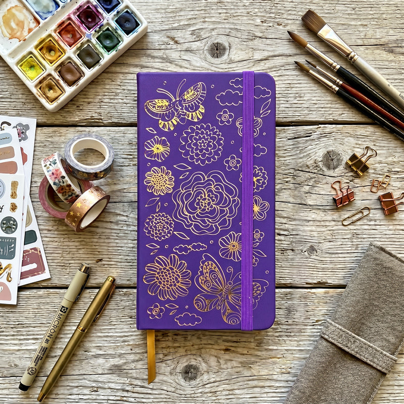 BUKE Butterfly Floral B6 Dot Grid Notebook Faux PU Leather Cover-zoom-