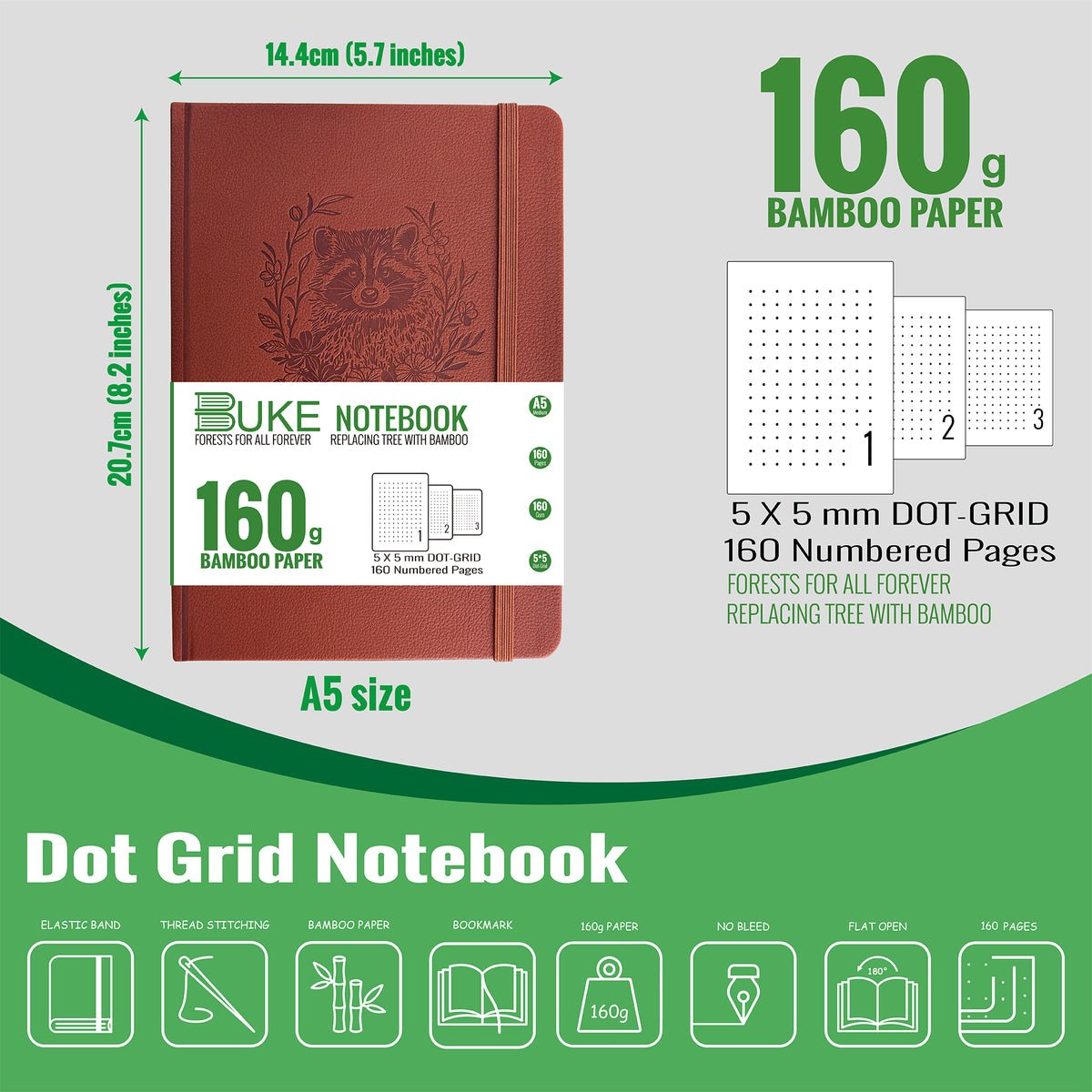 Aesthetic Dotted Journal A5, 160gsm Paper, Faux PU Leather Cover, Lay Flat Design, Great Gift for Writers & Dreamers