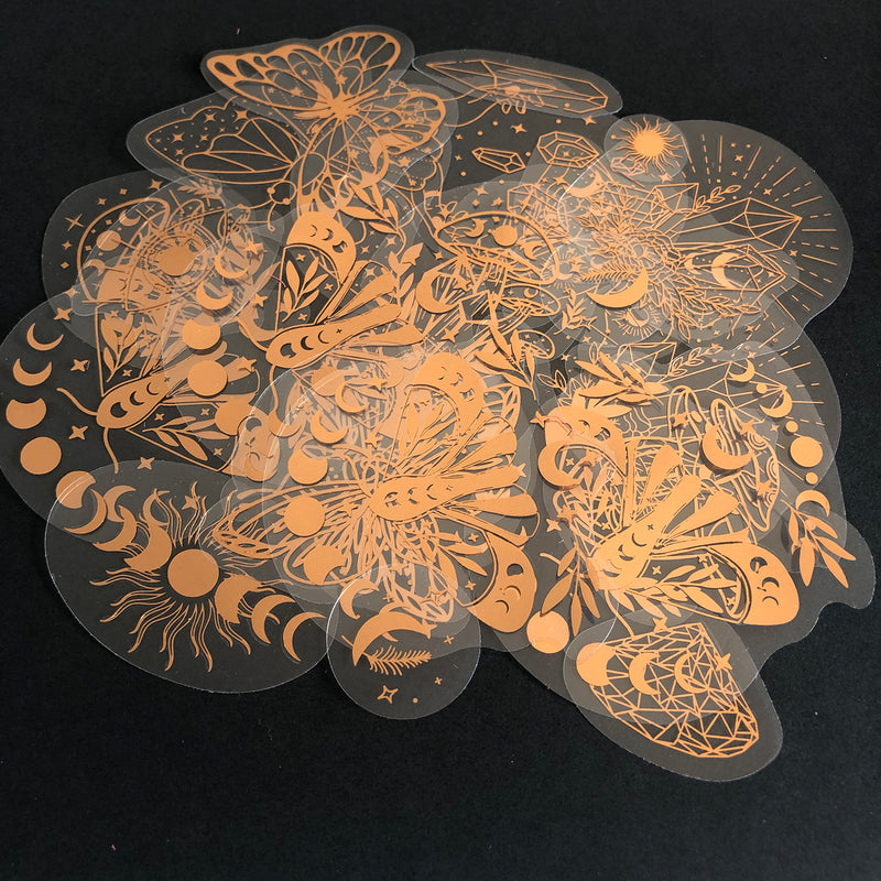 40pcs Rose Gold Stickers Transparent PET Mysterious Butterfly; Moon; Mushroom; Diamond; Sun; Magic Wand DIY Decoration Series-zoom-