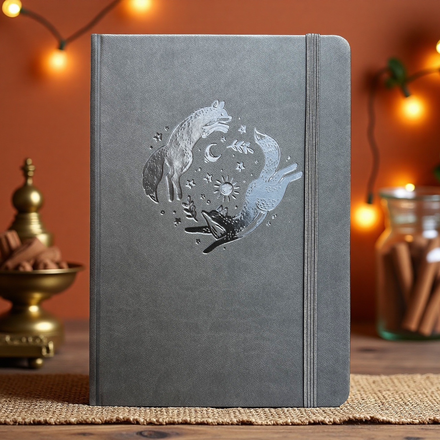 Gift-Ready A5 Dot Grid Journal in Dark Grey with Embossed Fox Moon Cover-10