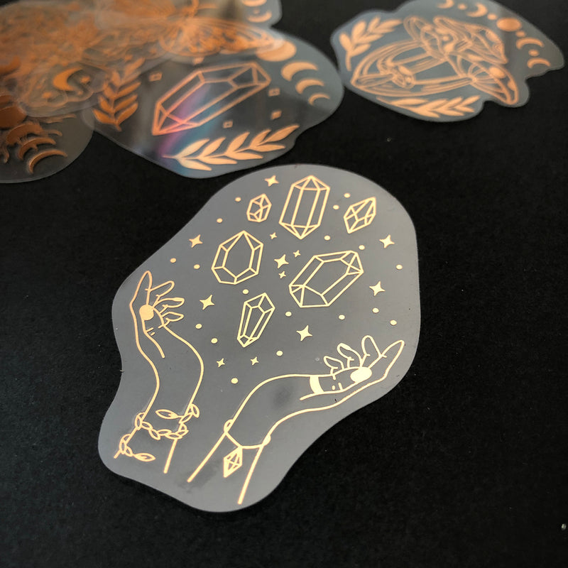 40pcs Rose Gold Stickers Transparent PET Mysterious Butterfly; Moon; Mushroom; Diamond; Sun; Magic Wand DIY Decoration Series-zoom-