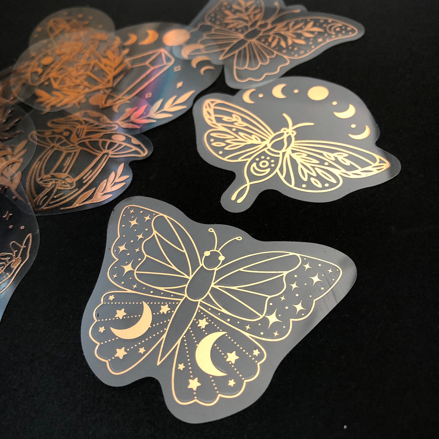 40pcs Rose Gold Stickers Transparent PET Mysterious Butterfly; Moon; Mushroom; Diamond; Sun; Magic Wand DIY Decoration Series-14