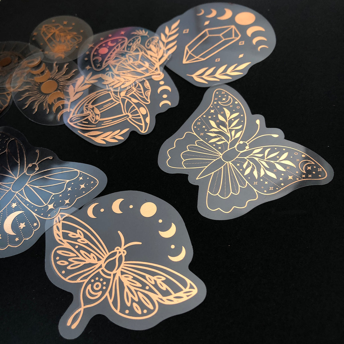 40pcs Rose Gold Stickers Transparent PET Mysterious Butterfly; Moon; Mushroom; Diamond; Sun; Magic Wand DIY Decoration Series
