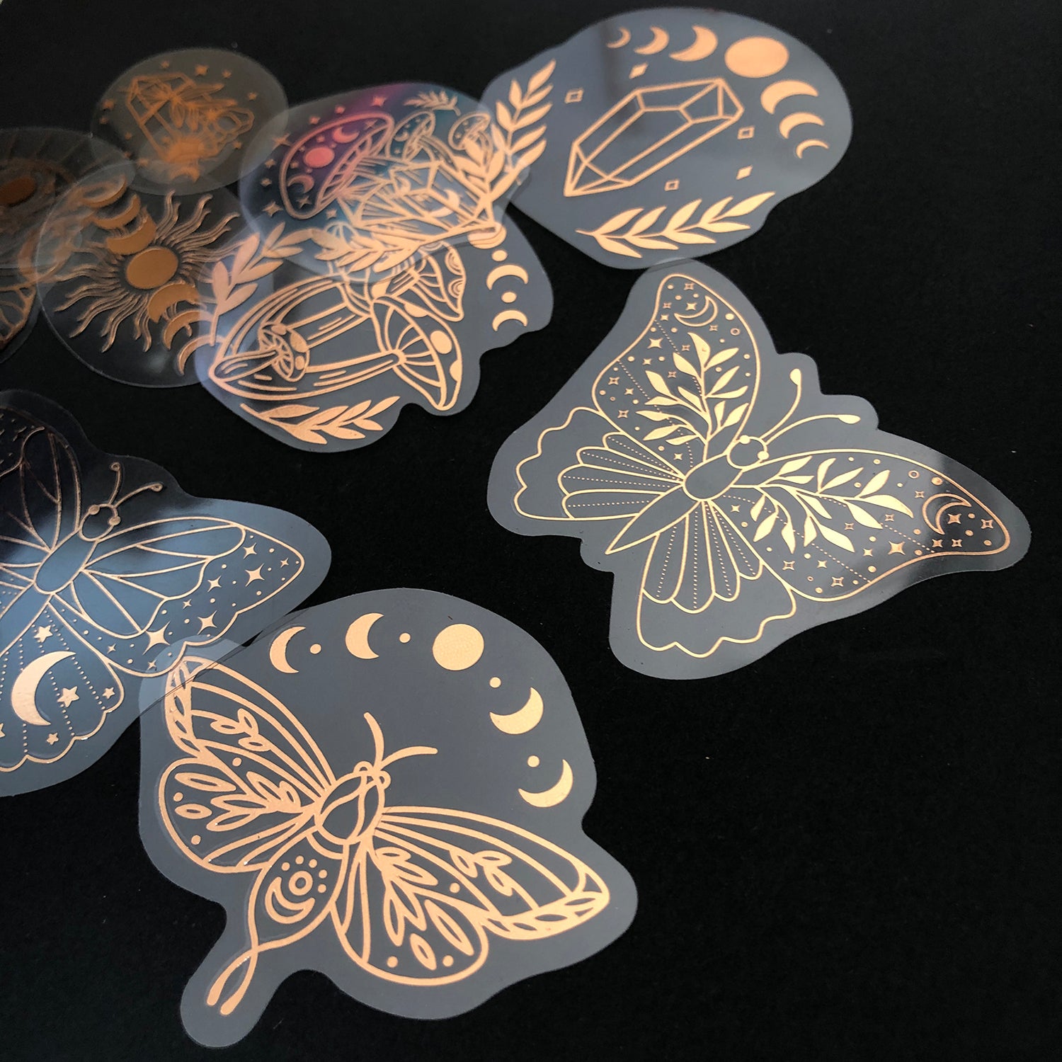 40pcs Rose Gold Stickers Transparent PET Mysterious Butterfly; Moon; Mushroom; Diamond; Sun; Magic Wand DIY Decoration Series-zoom-15