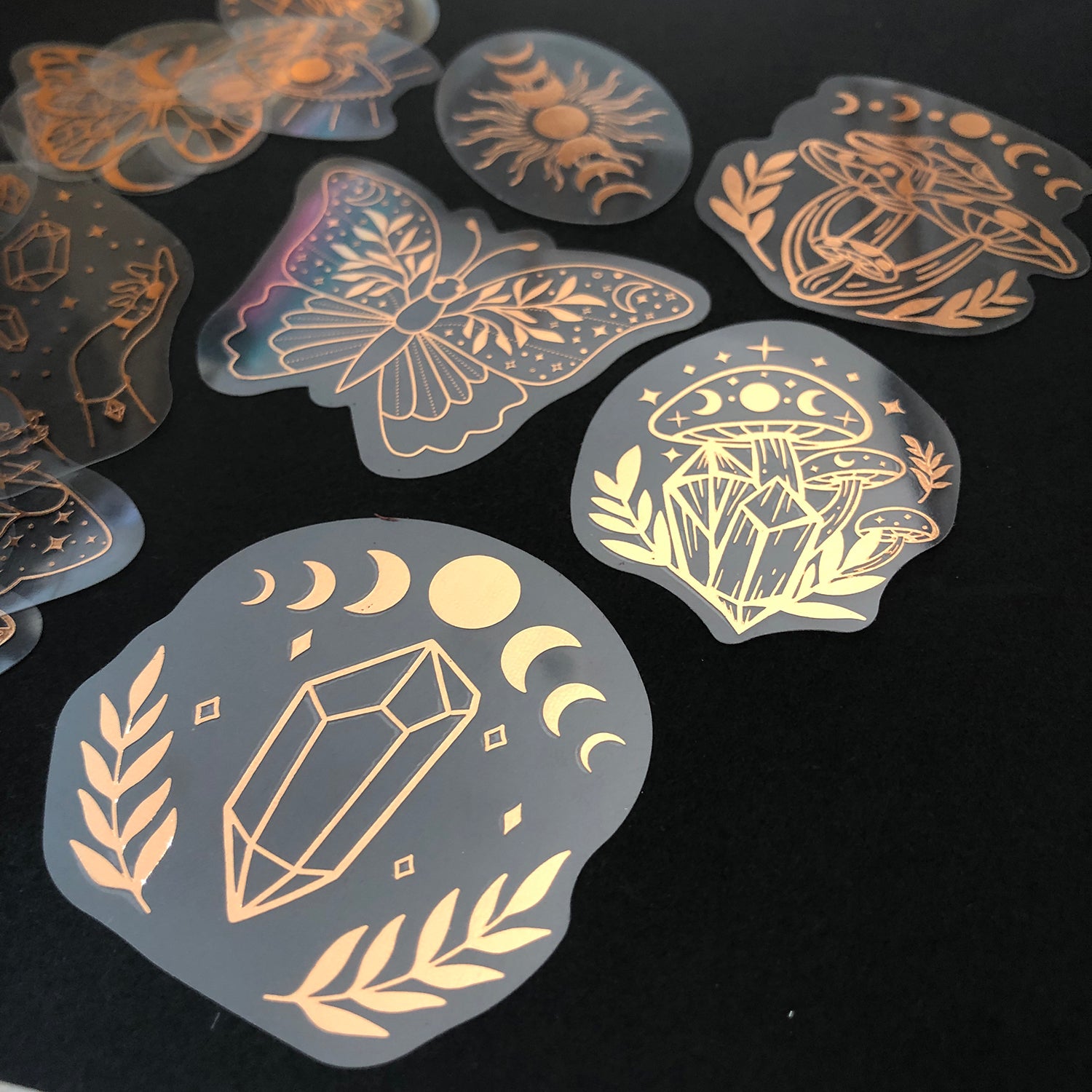 40pcs Rose Gold Stickers Transparent PET Mysterious Butterfly; Moon; Mushroom; Diamond; Sun; Magic Wand DIY Decoration Series-16