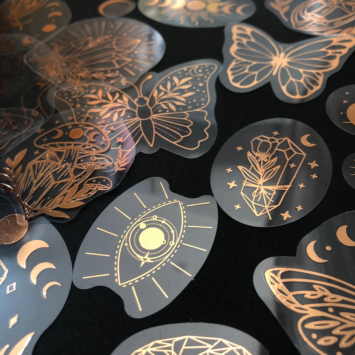 40pcs Rose Gold Stickers Transparent PET Mysterious Butterfly; Moon; Mushroom; Diamond; Sun; Magic Wand DIY Decoration Series-zoom-18