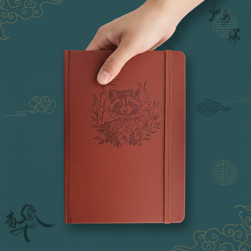 Embossed Raccoon Floral A5 Dot Grid Notebook 160gsm Hardcover Journal Gift-zoom-