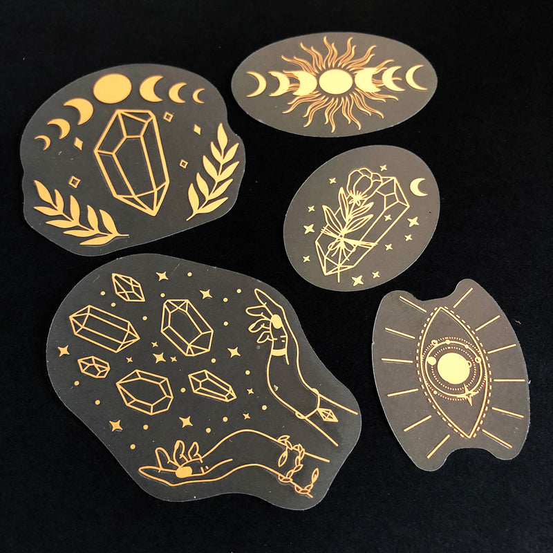 40pcs Rose Gold Stickers Transparent PET Mysterious Butterfly; Moon; Mushroom; Diamond; Sun; Magic Wand DIY Decoration Series-zoom-