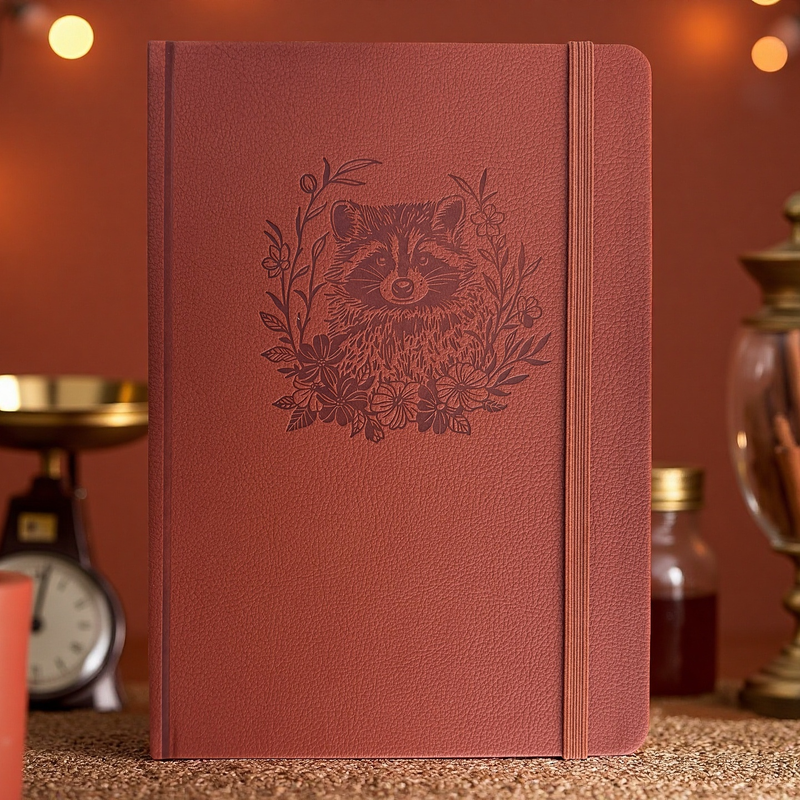 Embossed Raccoon Floral A5 Dot Grid Notebook 160gsm Hardcover Journal Gift-zoom-