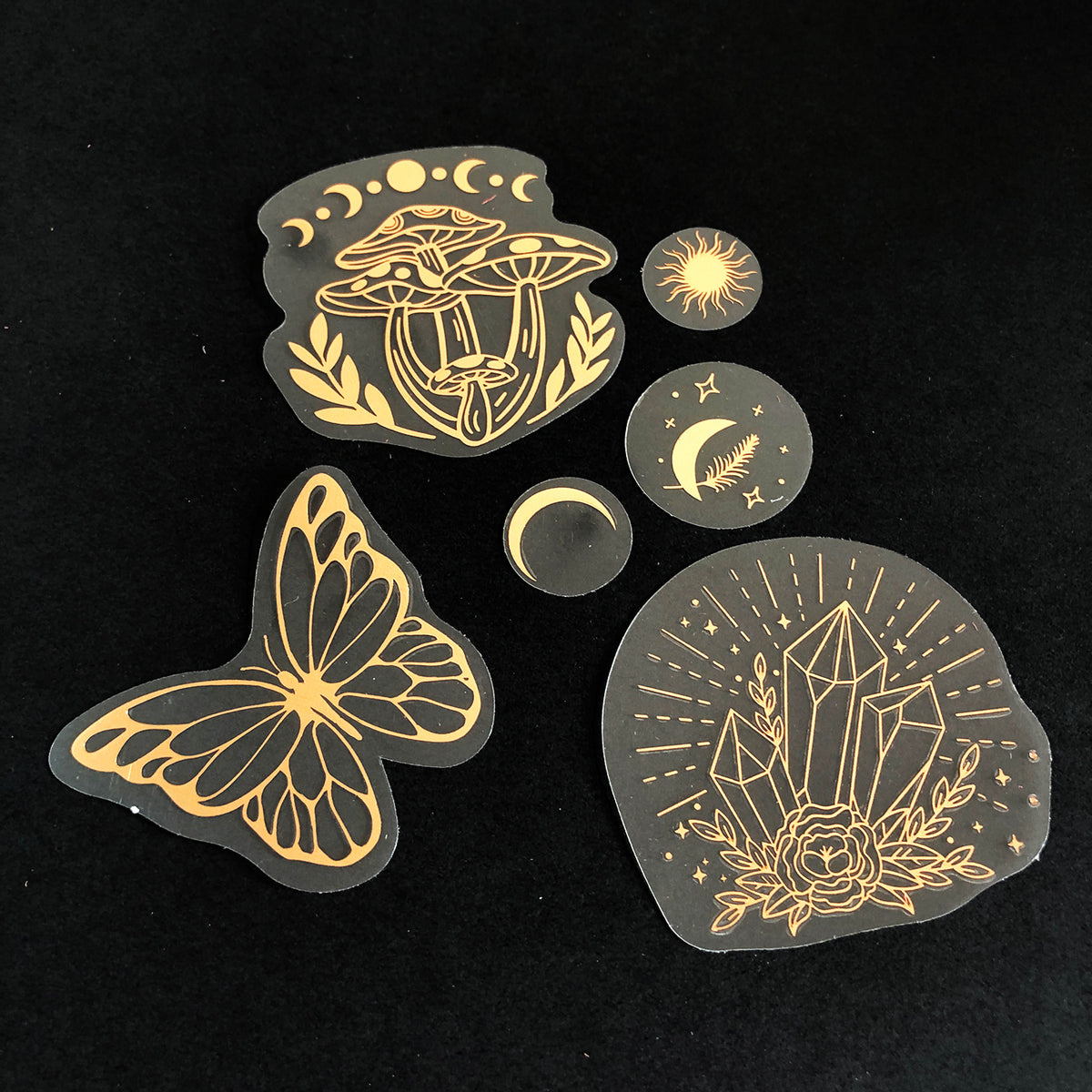 40pcs Rose Gold Stickers Transparent PET Mysterious Butterfly; Moon; Mushroom; Diamond; Sun; Magic Wand DIY Decoration Series