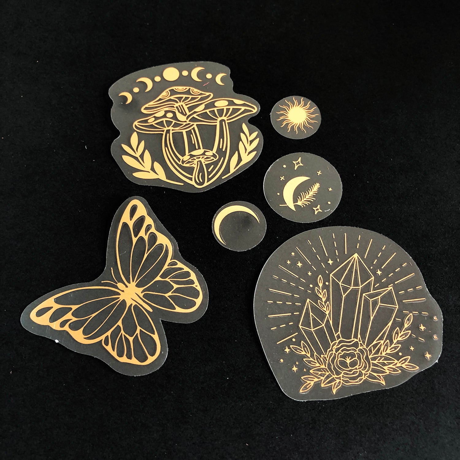 40pcs Rose Gold Stickers Transparent PET Mysterious Butterfly; Moon; Mushroom; Diamond; Sun; Magic Wand DIY Decoration Series-zoom-6