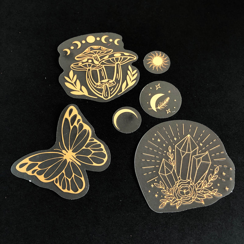 40pcs Rose Gold Stickers Transparent PET Mysterious Butterfly; Moon; Mushroom; Diamond; Sun; Magic Wand DIY Decoration Series-zoom-