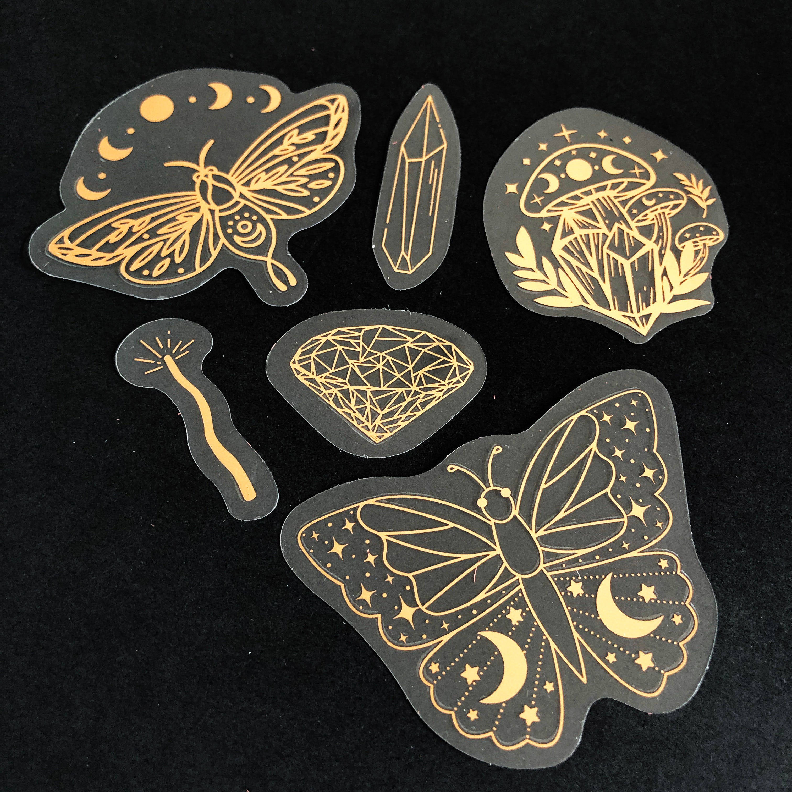 40pcs Rose Gold Stickers Transparent PET Mysterious Butterfly; Moon; Mushroom; Diamond; Sun; Magic Wand DIY Decoration Series-zoom-7