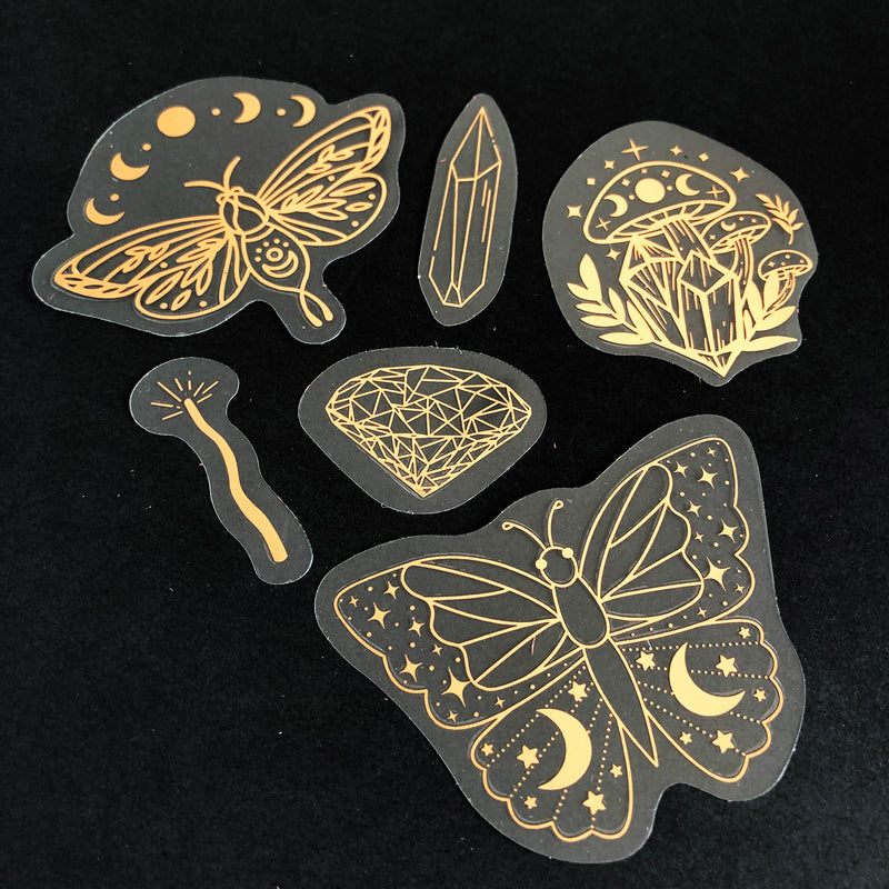 40pcs Rose Gold Stickers Transparent PET Mysterious Butterfly; Moon; Mushroom; Diamond; Sun; Magic Wand DIY Decoration Series-zoom-