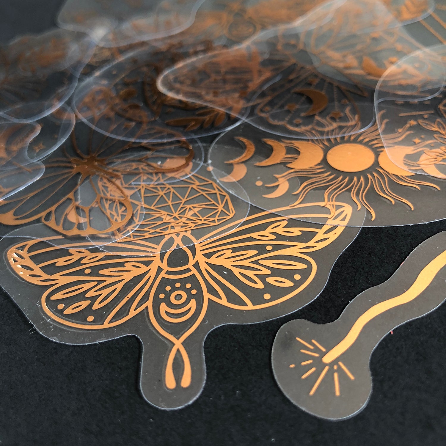 40pcs Rose Gold Stickers Transparent PET Mysterious Butterfly; Moon; Mushroom; Diamond; Sun; Magic Wand DIY Decoration Series-8