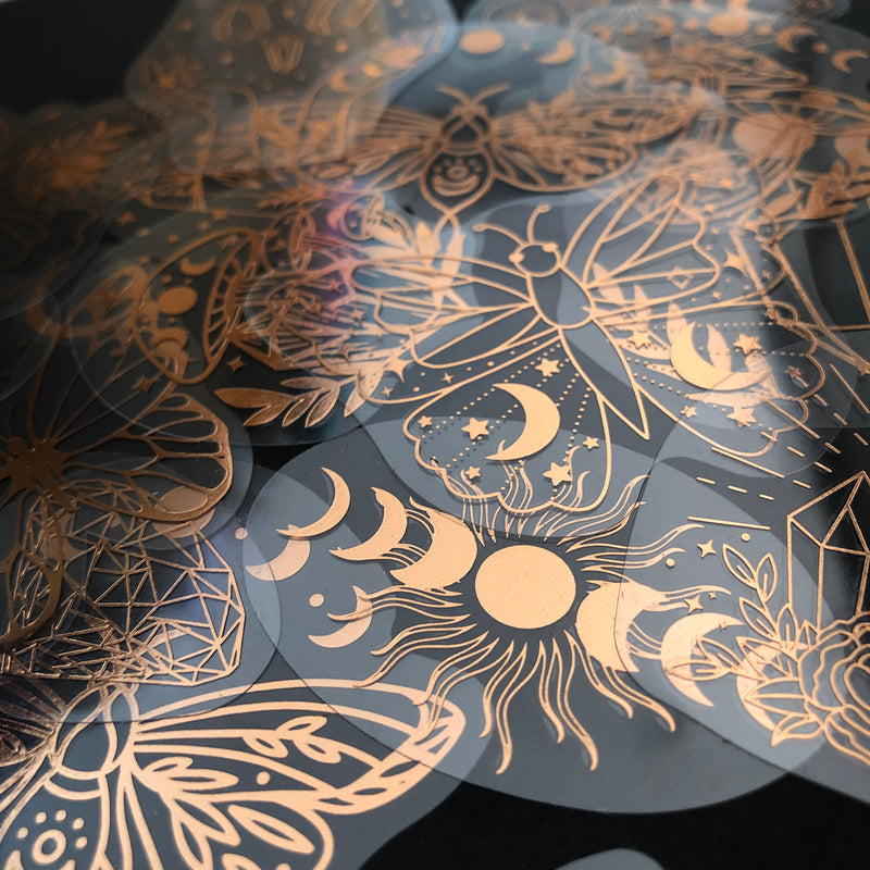 40pcs Rose Gold Stickers Transparent PET Mysterious Butterfly; Moon; Mushroom; Diamond; Sun; Magic Wand DIY Decoration Series-zoom-