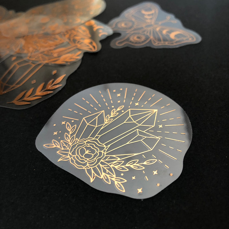 40pcs Rose Gold Stickers Transparent PET Mysterious Butterfly; Moon; Mushroom; Diamond; Sun; Magic Wand DIY Decoration Series-zoom-