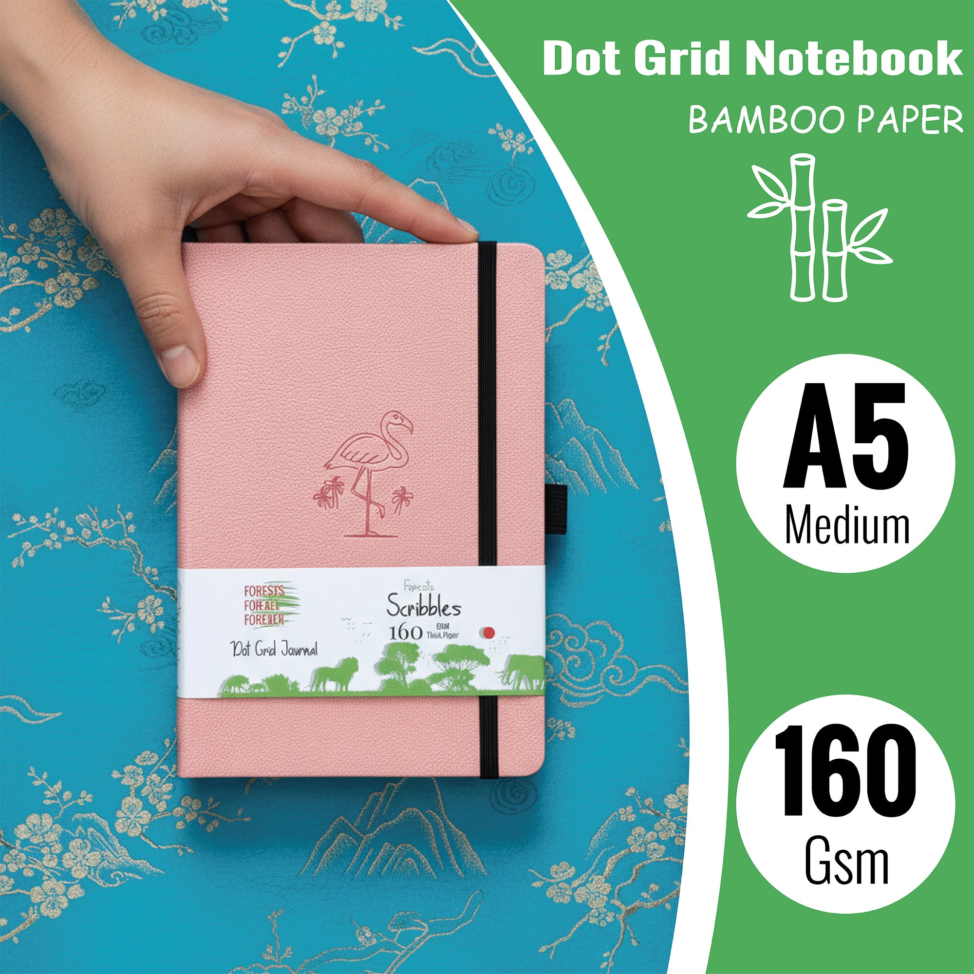 A5 Dot Grid Notebook Pink PU Journal with Flamingo Cover-zoom-10