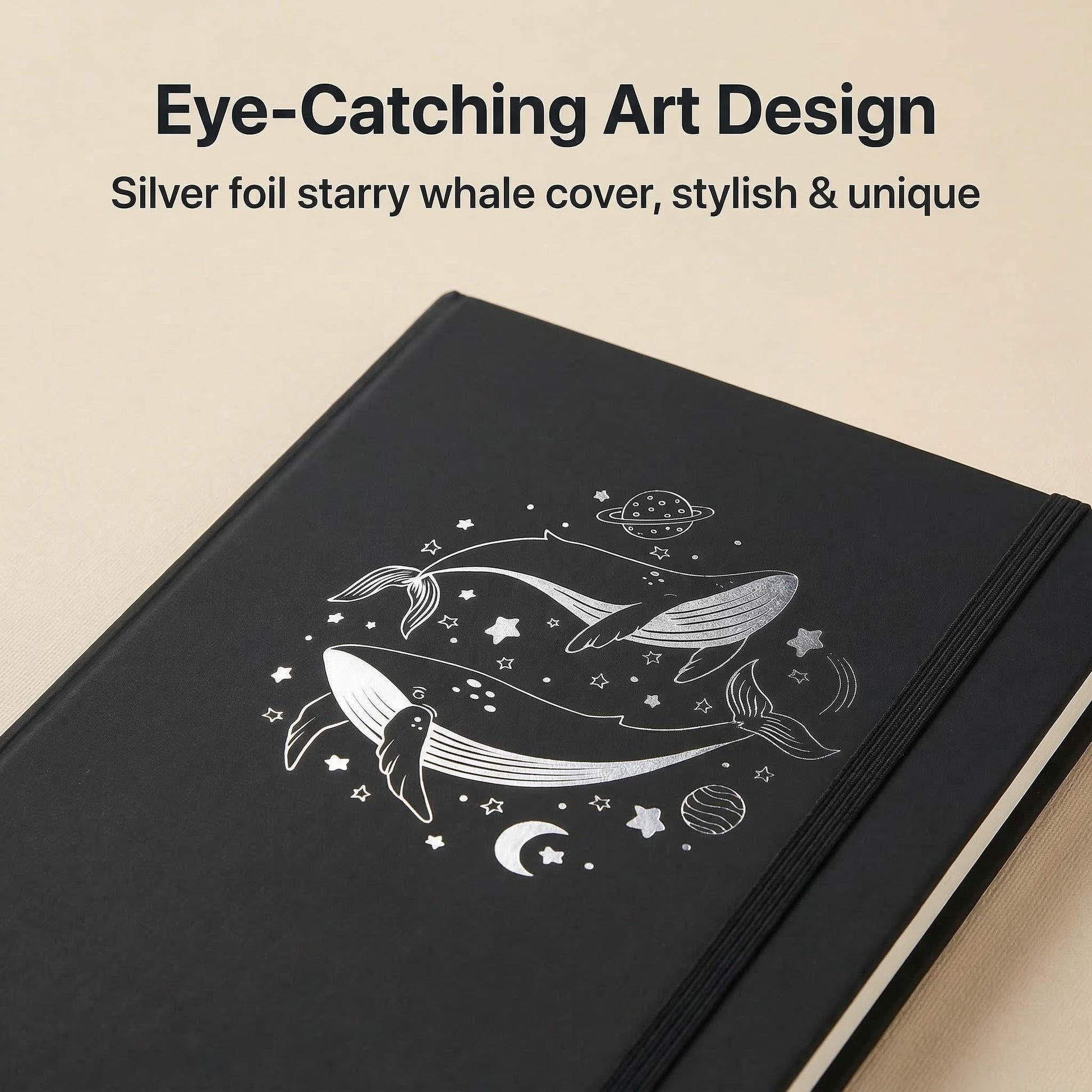 Celestial Whale A5 Dot Grid Notebook Black Hardcover Journal-5
